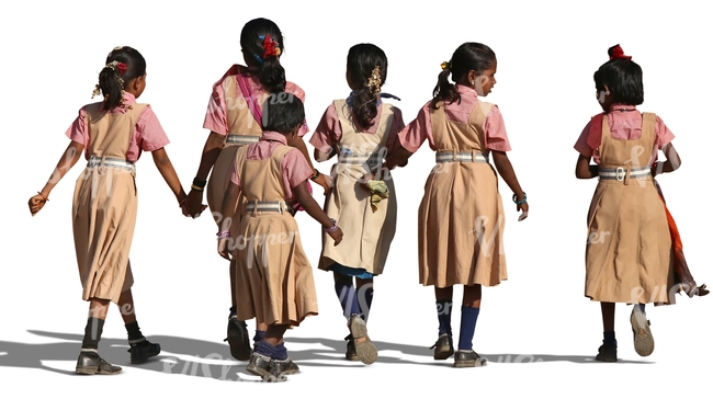 group of indian schoolgirls walking