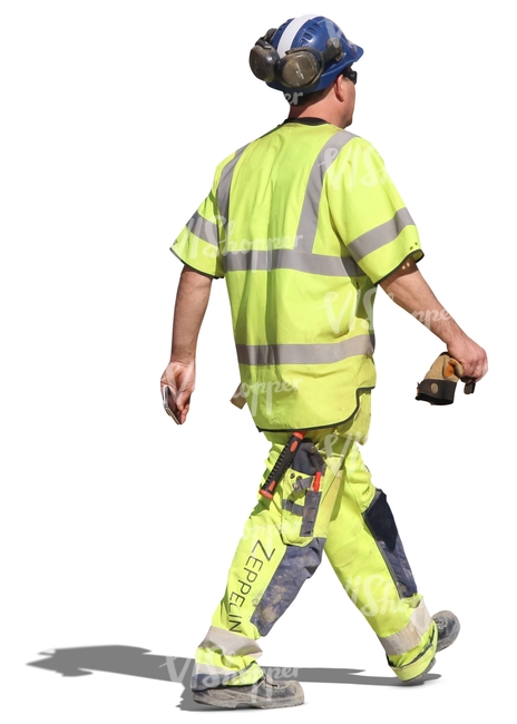 construction worker with a helmet walking