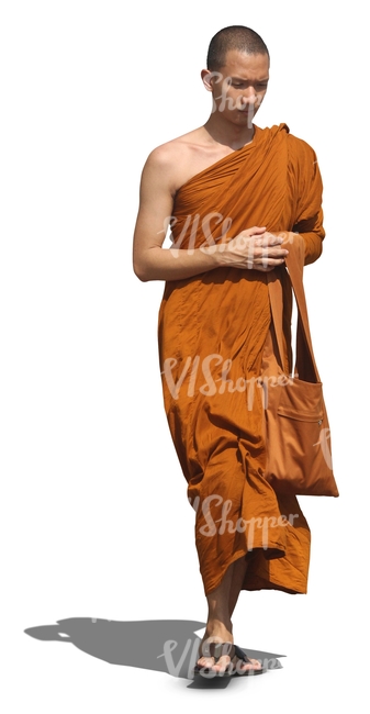 young buddhist monk walking