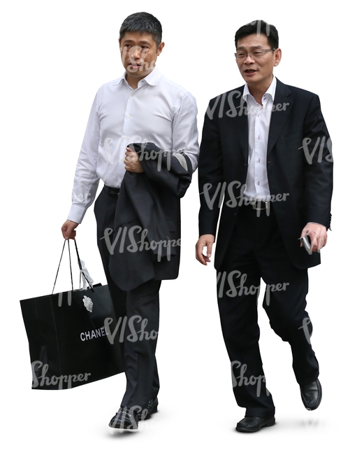 two asian businessmen with shopping bags