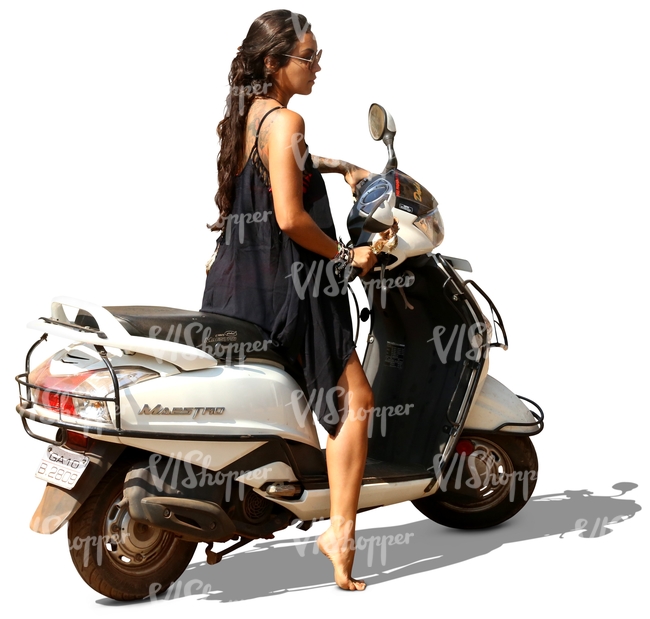 woman in a black dress on a scooter