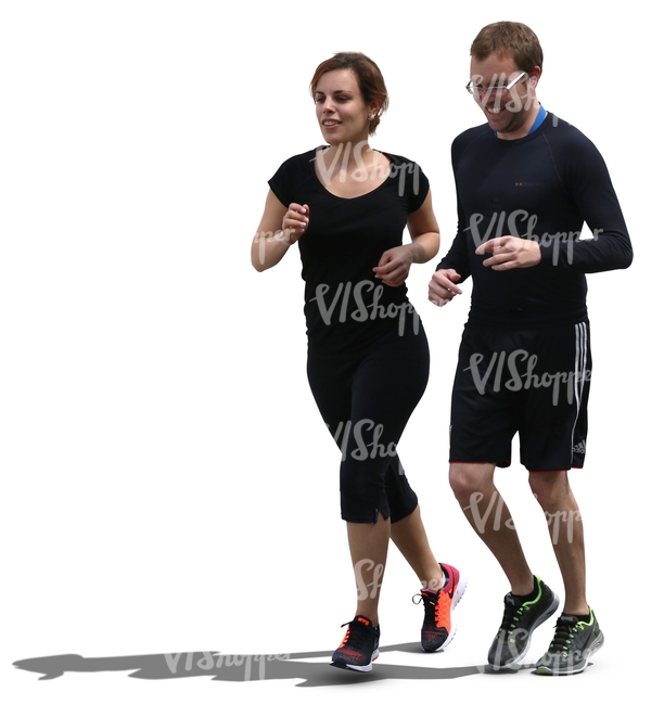 man and woman jogging together