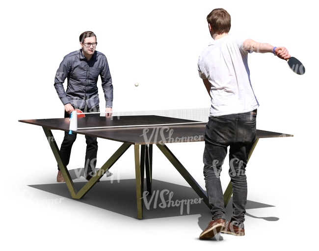 two men playing outoor table tennis
