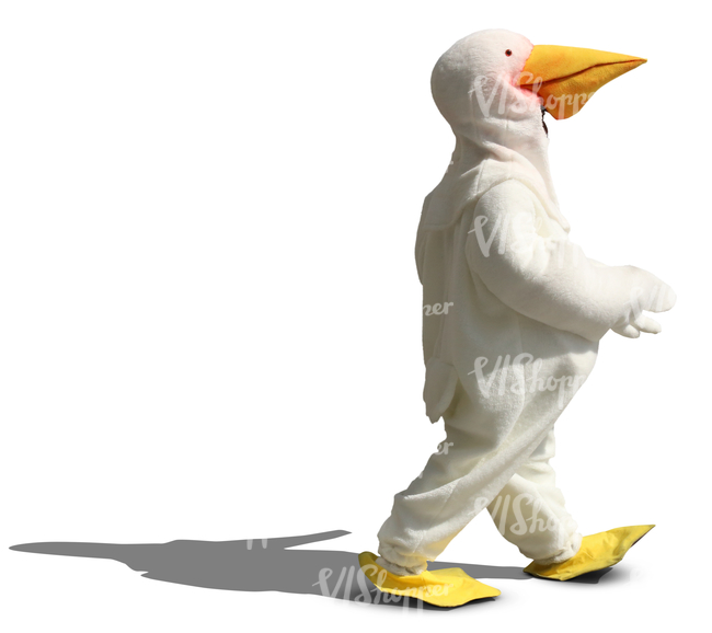 person in a duck costume walking in the sunlight