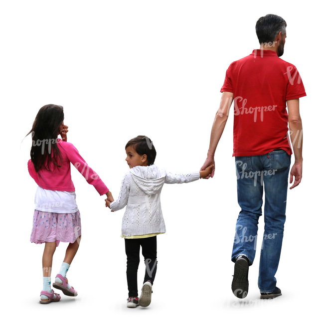 father and his two daughters walking hand in hand