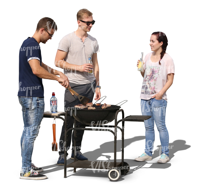 group of three young people having a bbq party