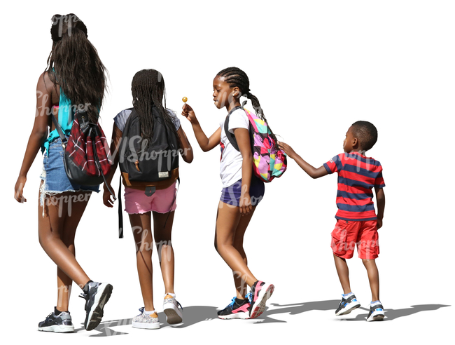 four black children at different ages walking side by side