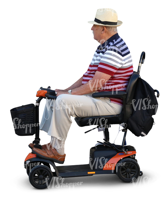 elderly man sitting on a scootmobile
