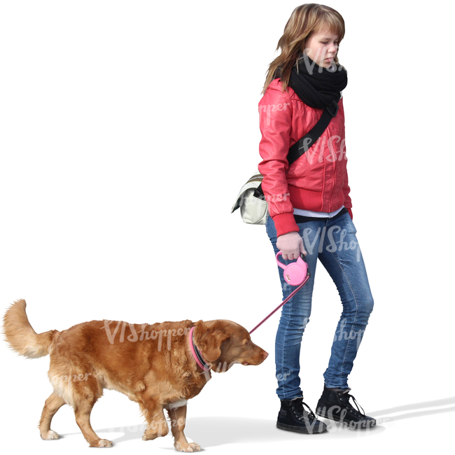 cut out teenage girl walking a dog