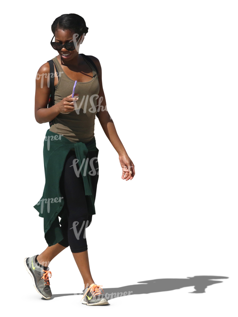 cut out smiling black woman walking