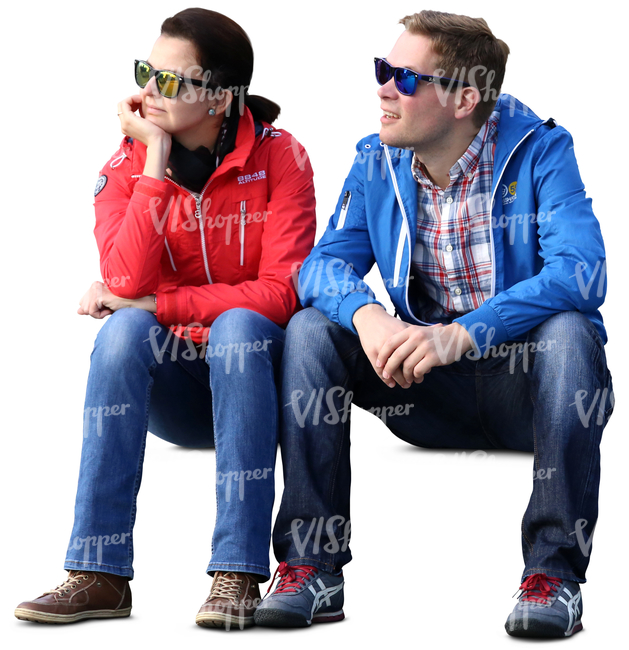 man and woman with sunglasses sitting and looking at smth