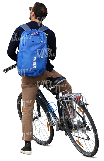 man making a stop while riding a bicycle