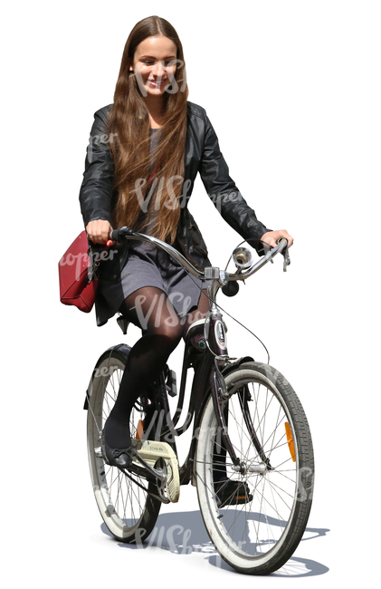 smiling woman riding a bike