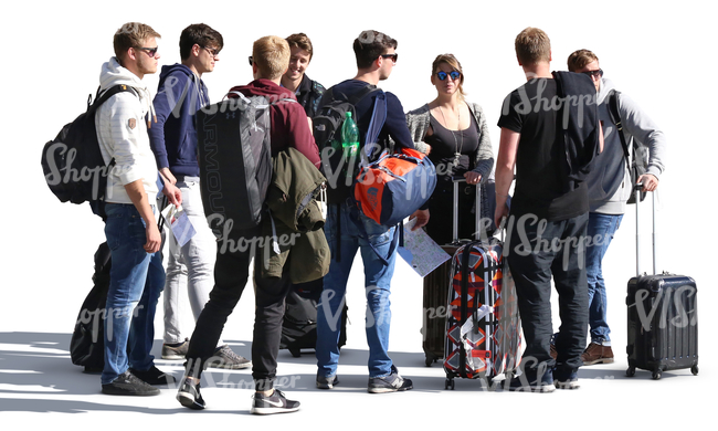 group of young people with suitcases standing together