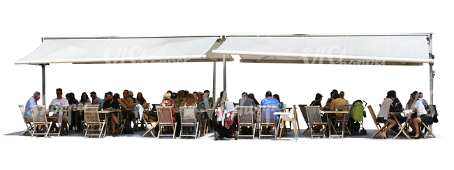 cut out scene of a street cafe with people sitting and talking