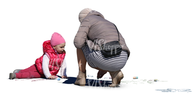 mother and daughter drawing on the srtreet