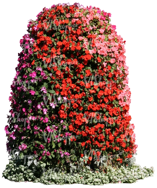 cut out tower of reddish flowers