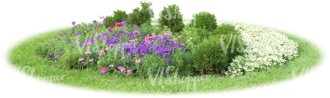 round flowerbed with different flowers