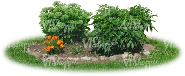 flowerbed with stone edging