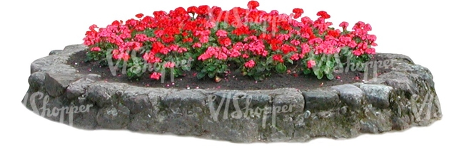 round red flowerbed with stone edging