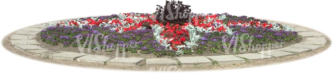 round flowerbed with stone lining