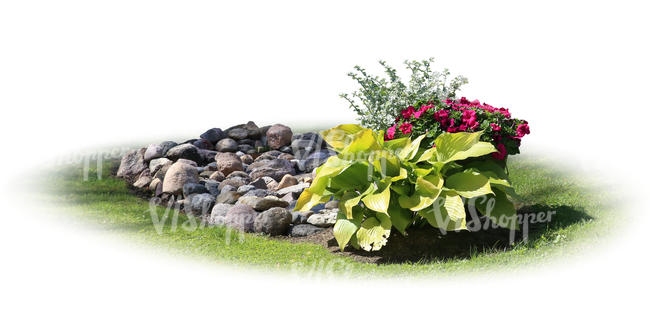 cut out flowerbed with rocks