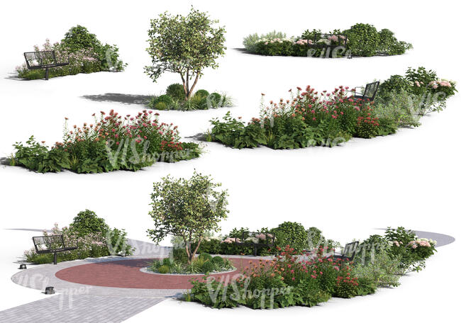 rendered composition of a foreground square with plants with plants on separate layer
