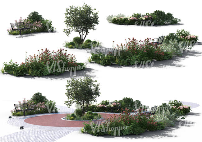 rendered backlit foreground with plants and a paved square on separate layers