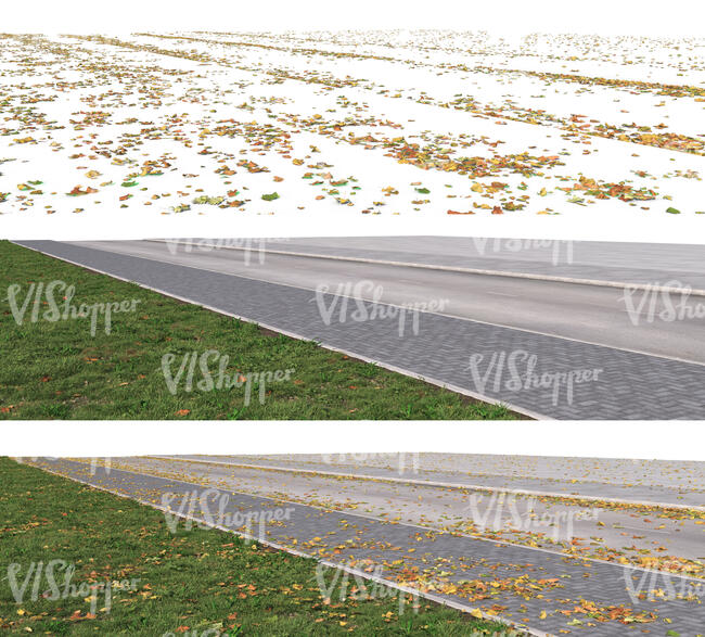 rendered street with fallen leaves on different layer