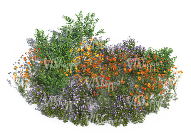 cut out top view of a rendered image of a flowerbed