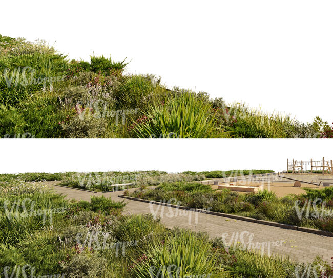 rendered foreground with footpath and vegetation on different layers