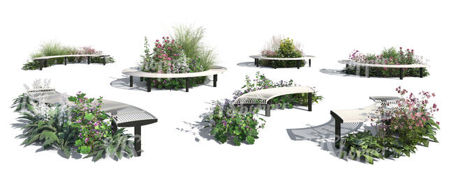 rendered composition of plants and park benches