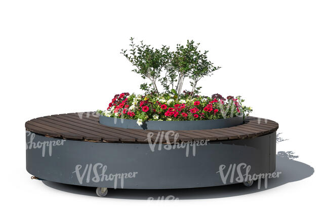 cut out outdoor bench with flower planter
