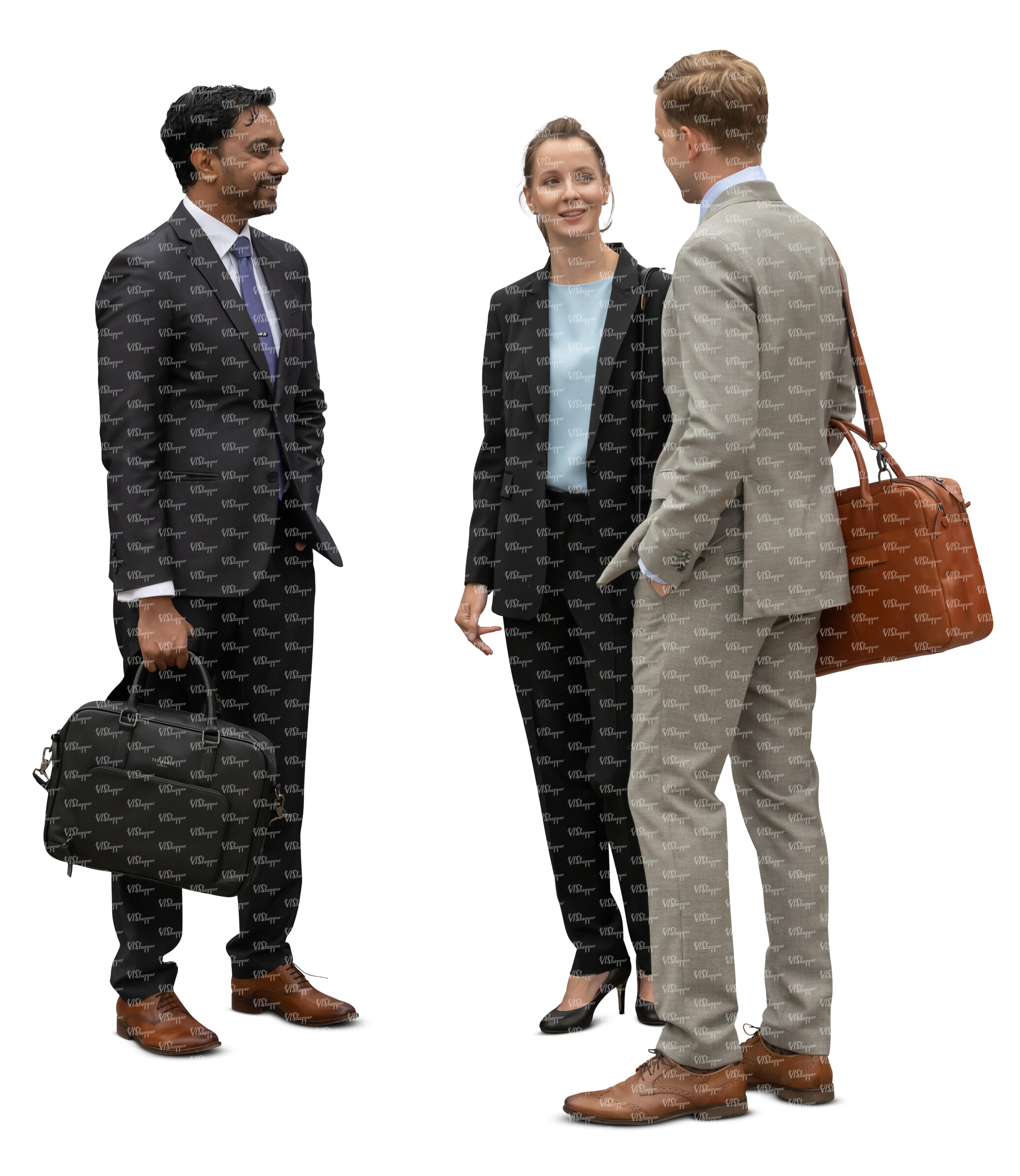 Cut Out Group Of Three Businesspeople Standing And Talking Vishopper