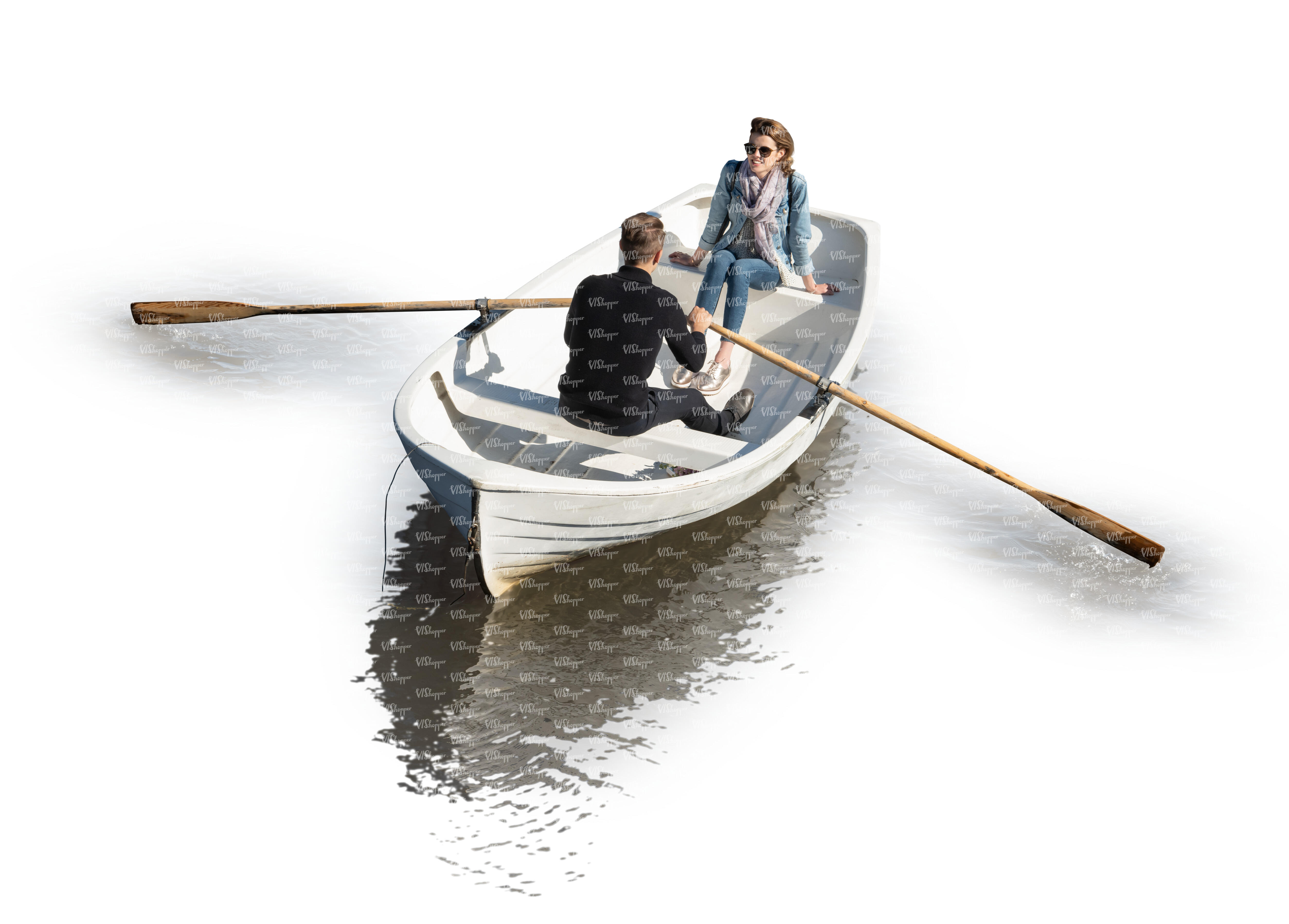 cut out man and woman on a boat ride seen from above - VIShopper