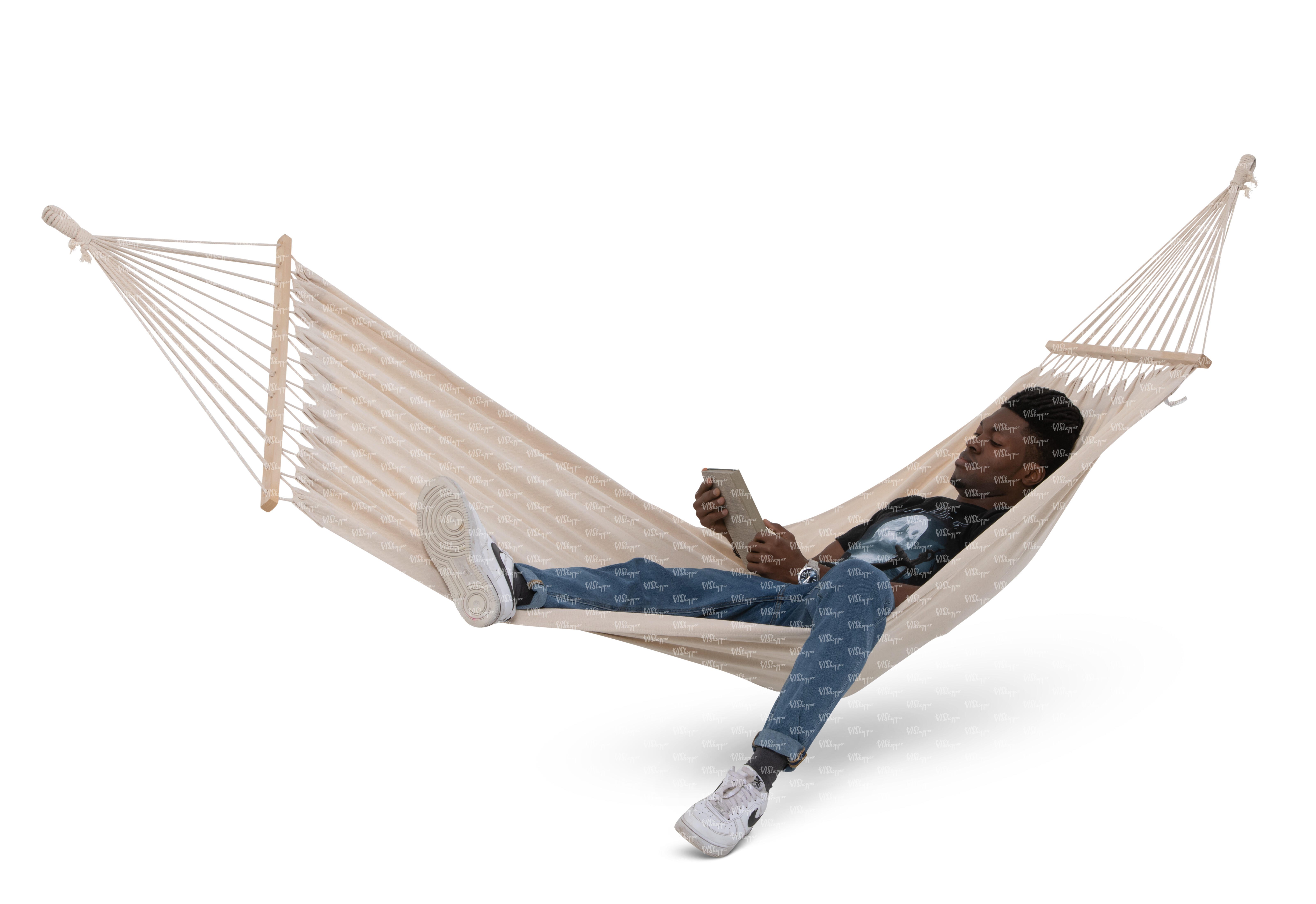 cut out man lying in the hammock and reading a book VIShopper