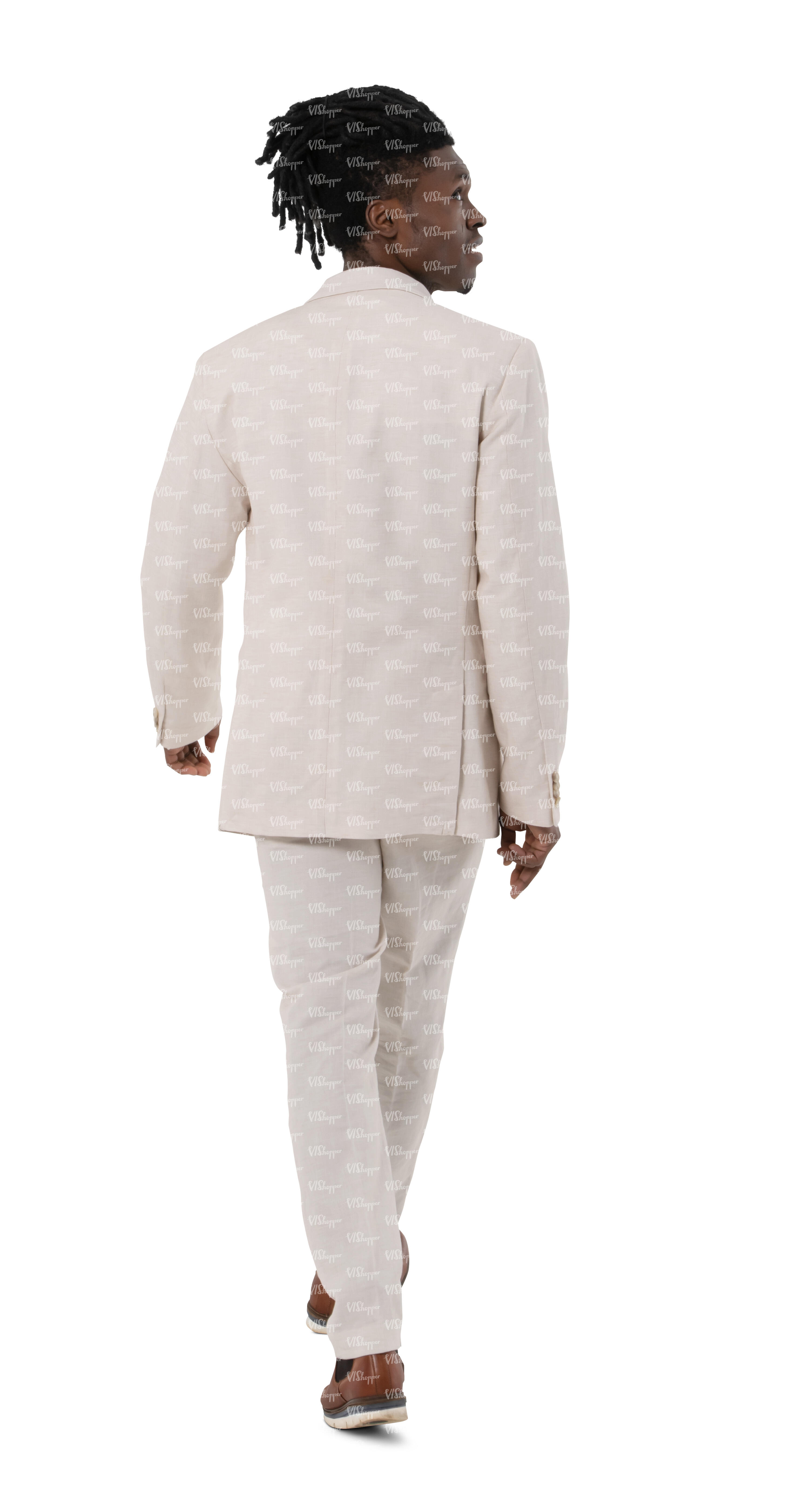 cut out black man in a white suit walking - VIShopper