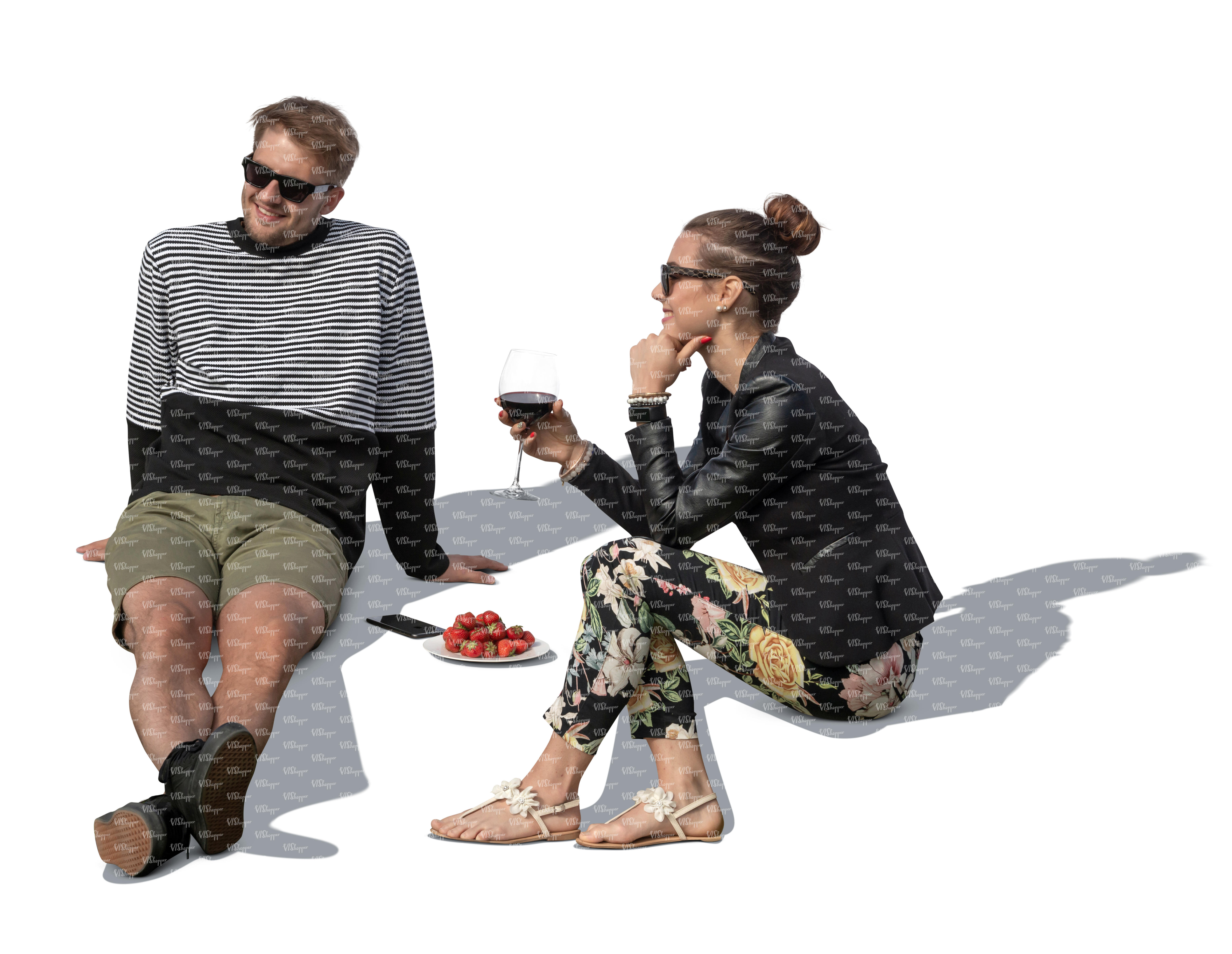 cut out man and woman sitting on a terrace and drinking wine - VIShopper
