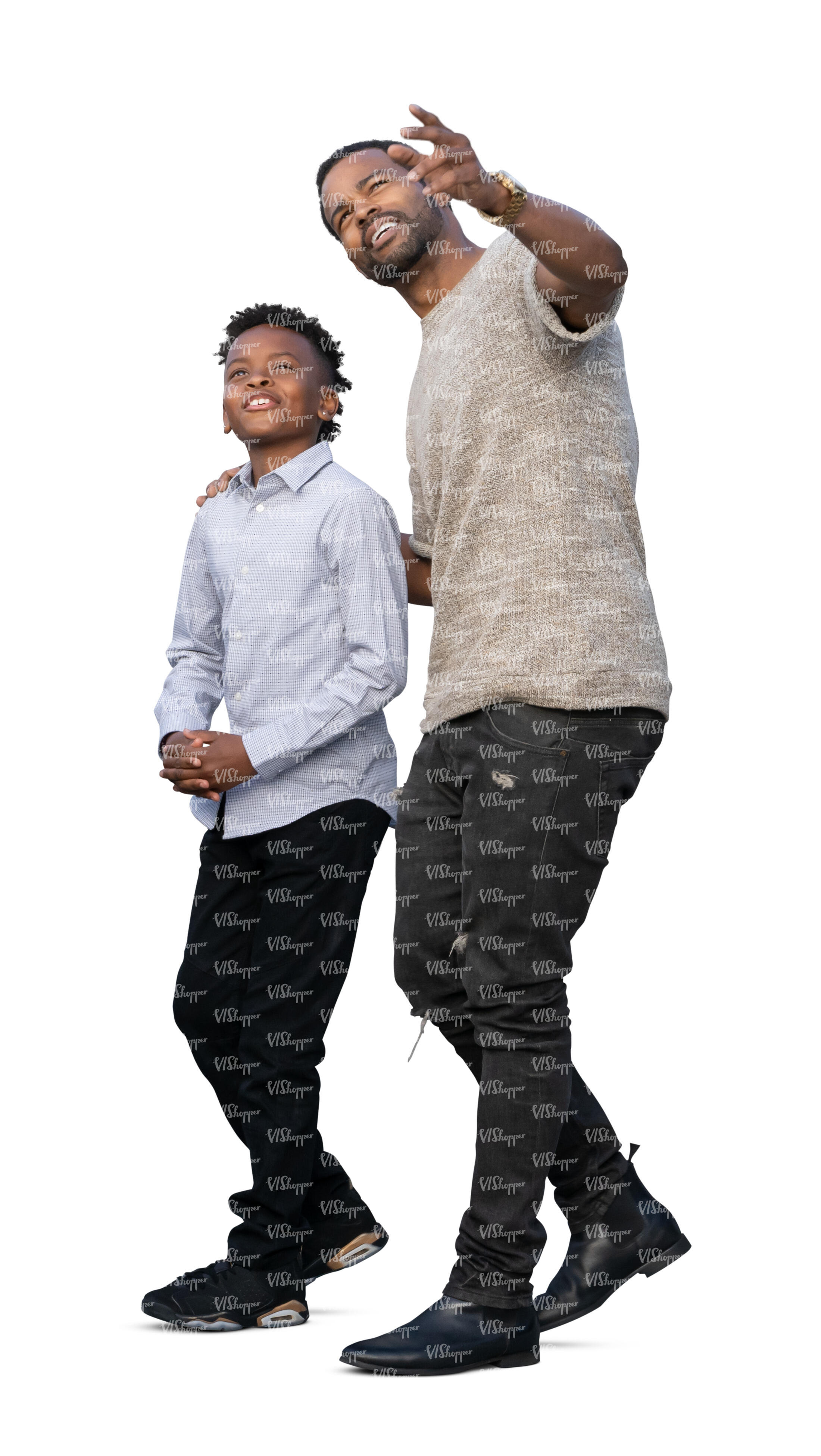 cut out black man and his son walking and looking up VIShopper