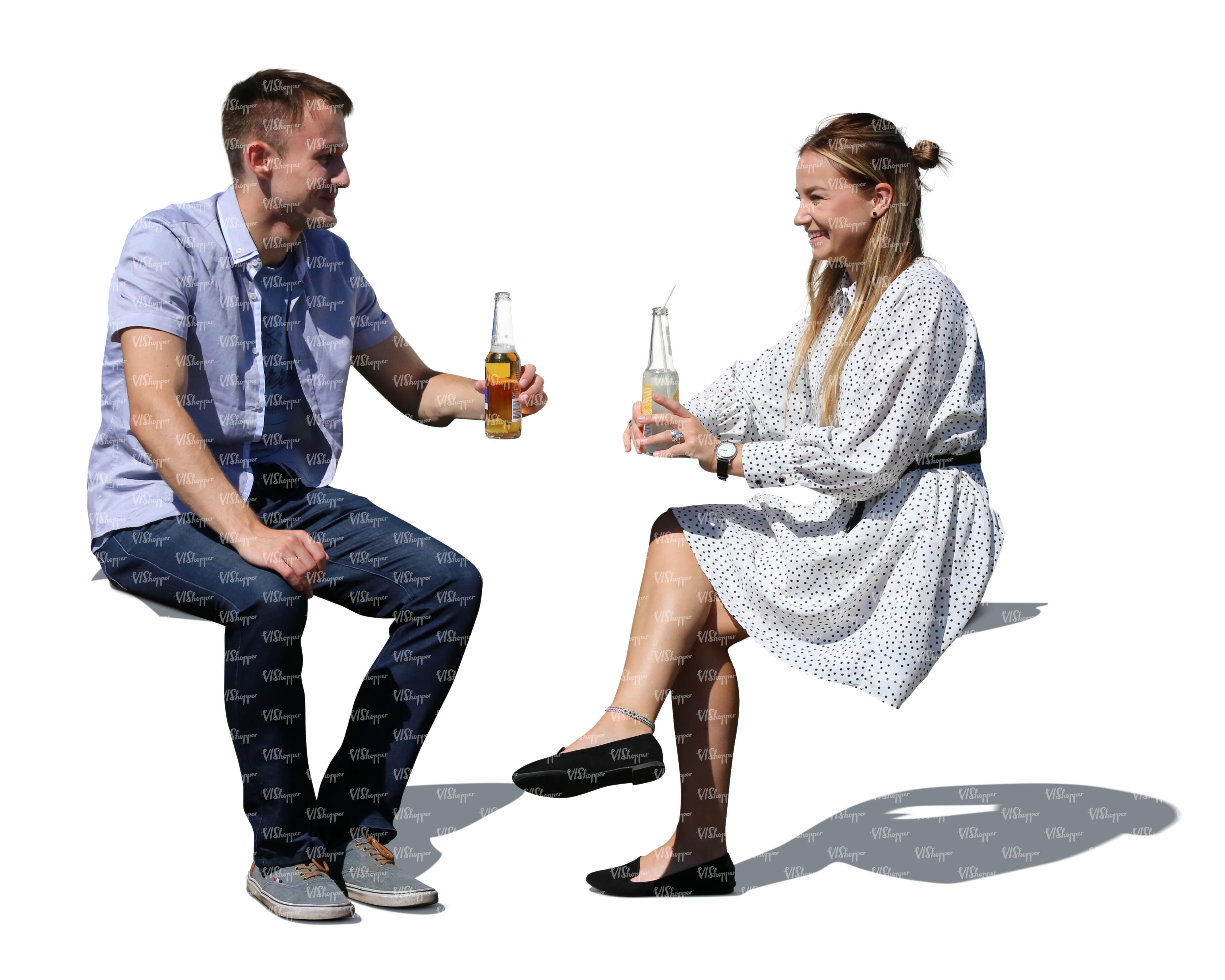 cut out man and woman sitting and drinking refreshing drinks - VIShopper