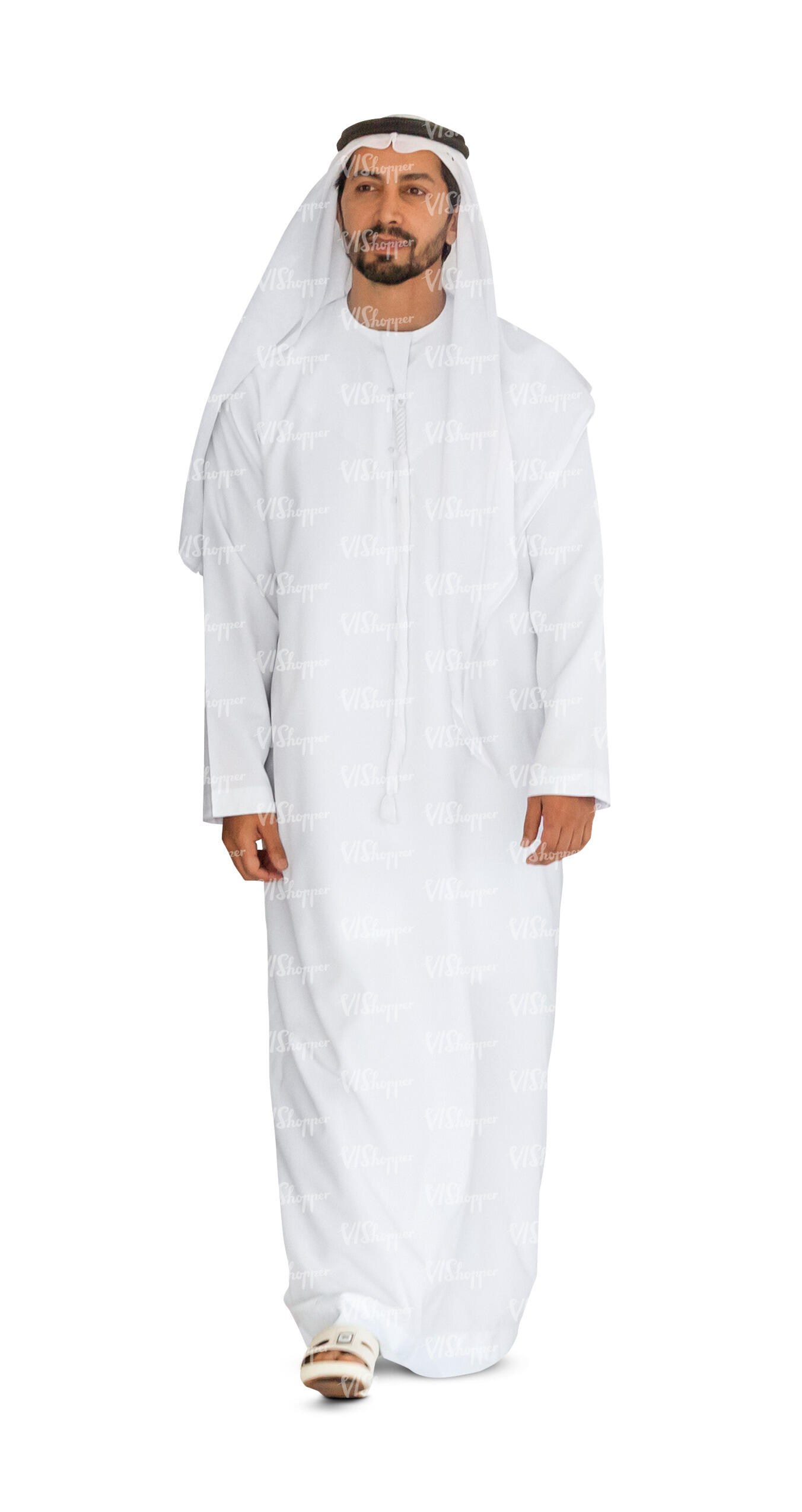 cut out arab man in white thobe walking - VIShopper