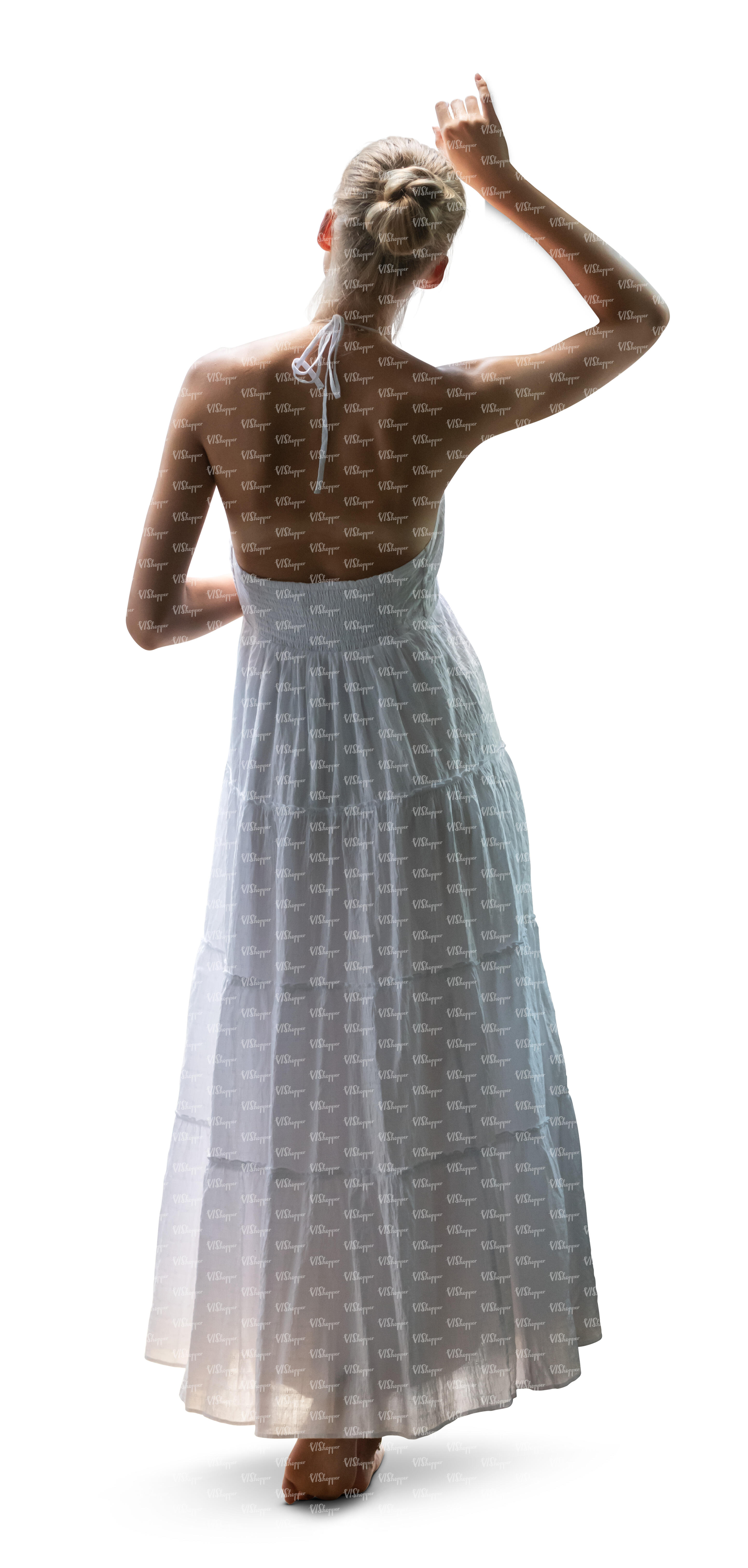 backlit woman in a white dress standing - VIShopper
