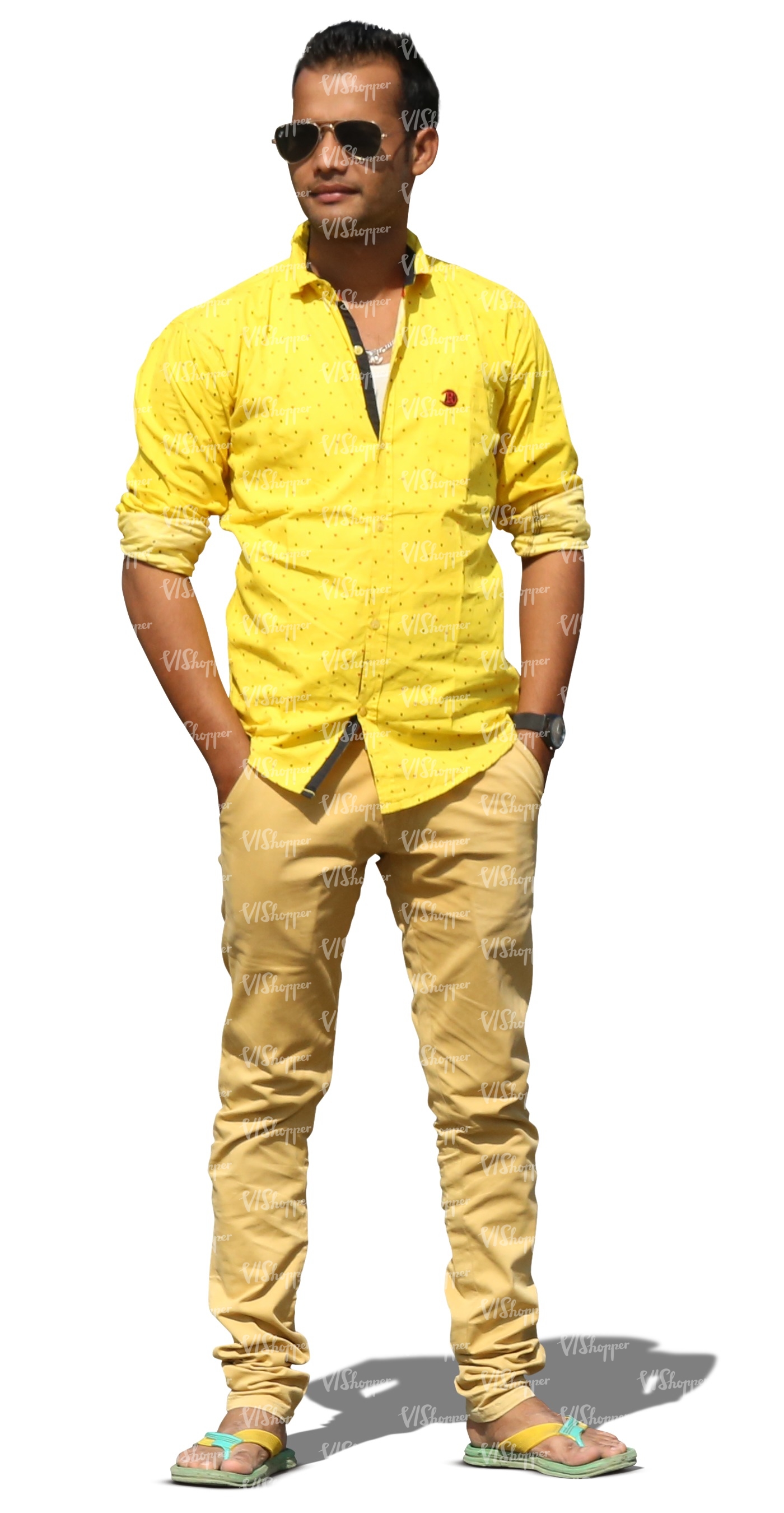 indian man in a yellow shirt standing - VIShopper